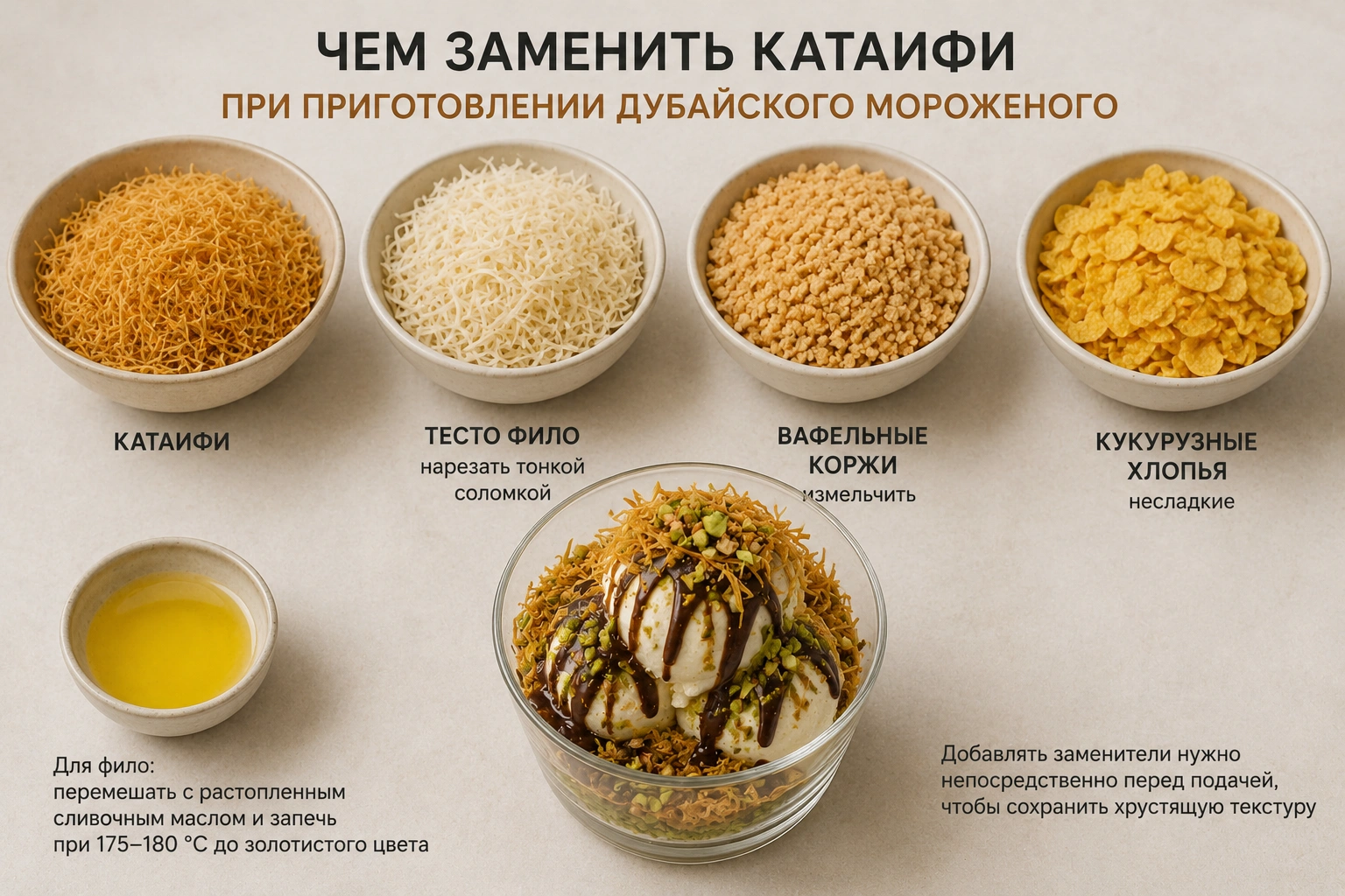 Дубайское мороженое-сандей с фисташкой, шоколадом и катаифи - изображение 3